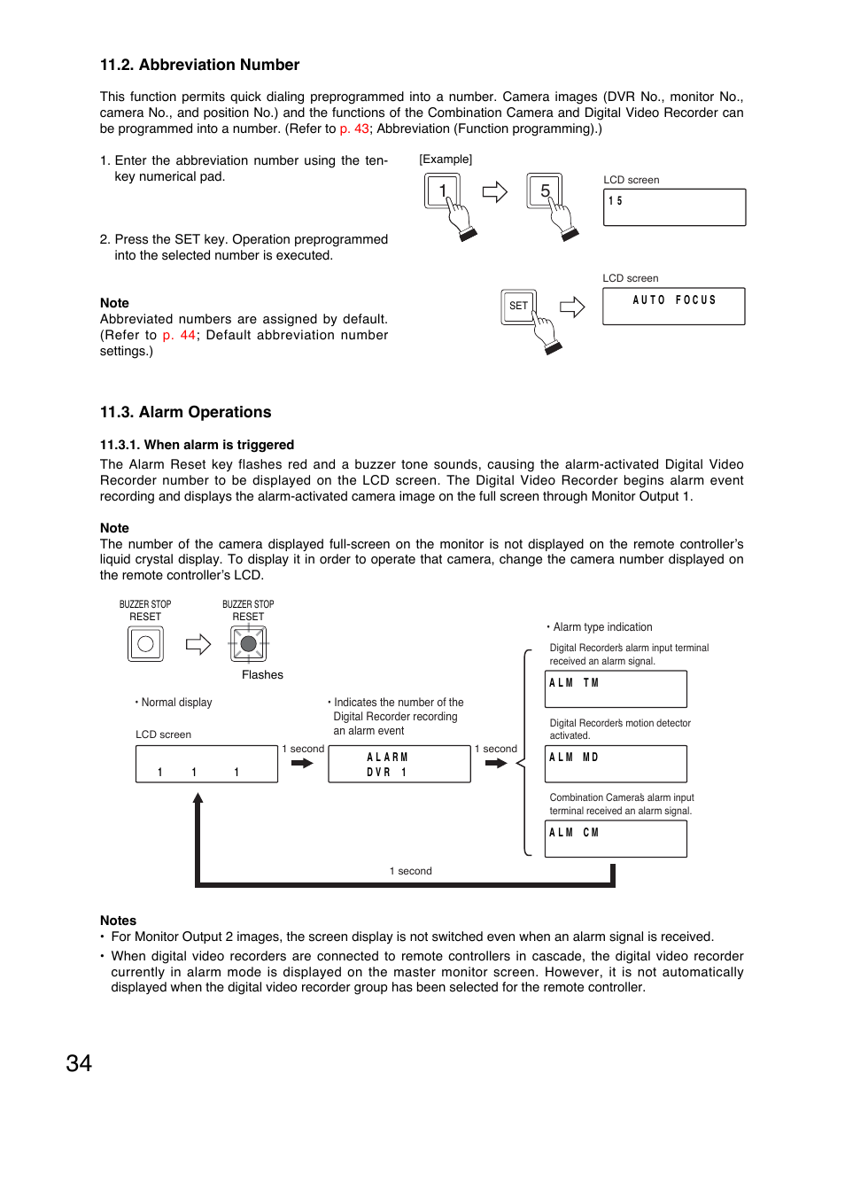 Abbreviation number, Alarm operations | Toa C-RM1000 HV User Manual | Page 34 / 60