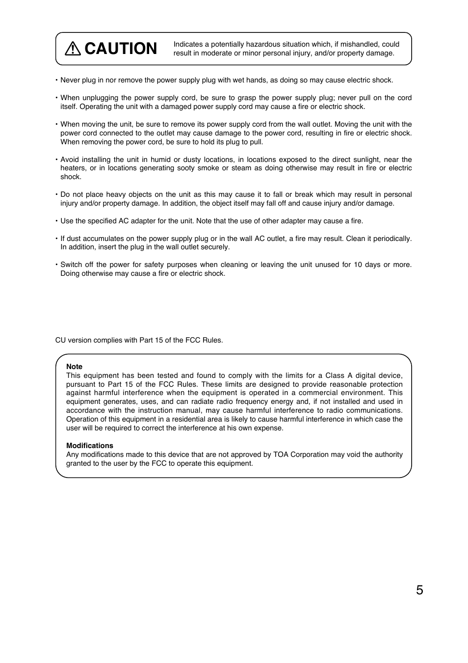 Caution | Toa C-RM700 User Manual | Page 5 / 56