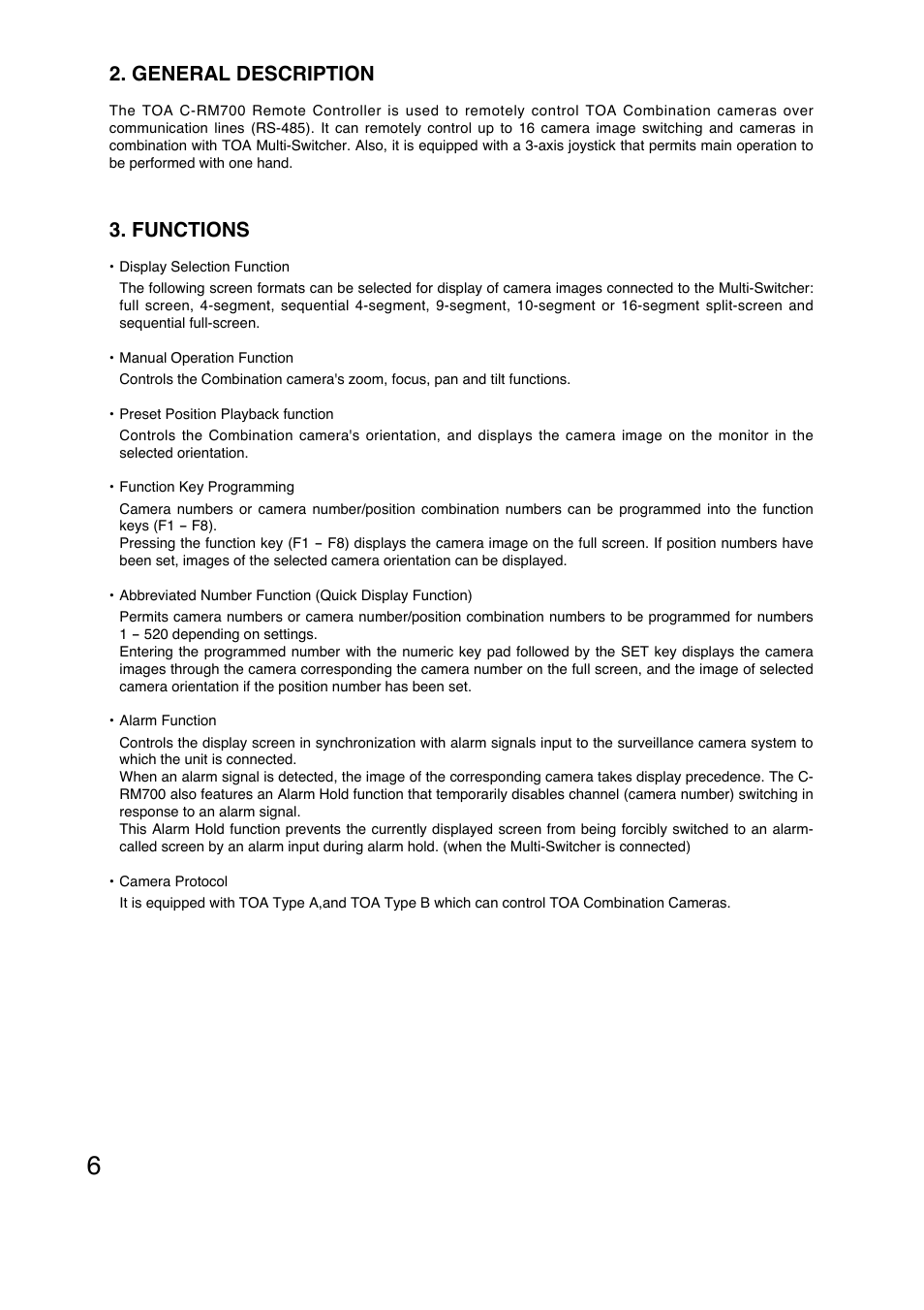General description, Functions | Toa C-RM700 User Manual | Page 6 / 56