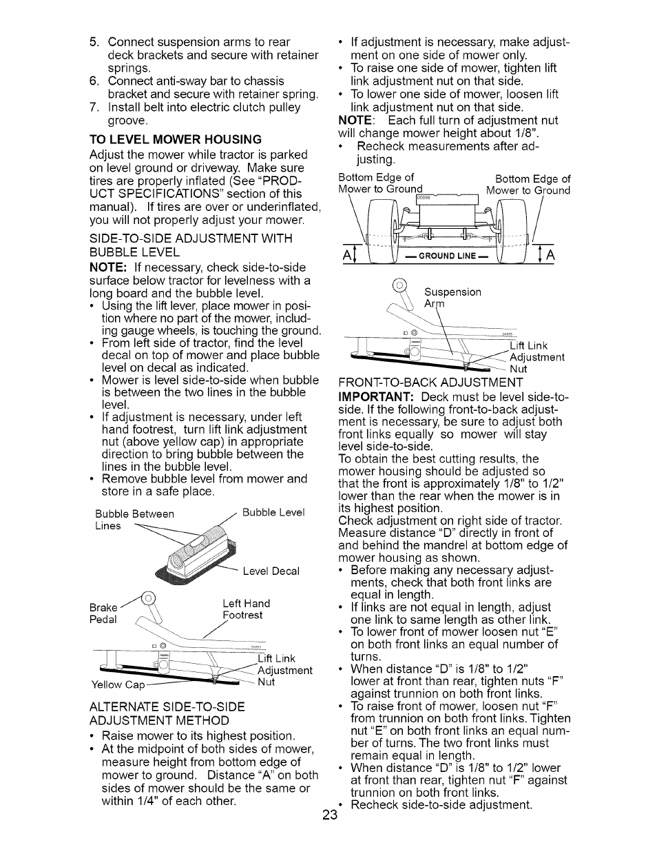 To level mower housing | Craftsman DYT 4000 917.273642 User Manual | Page 23 / 56