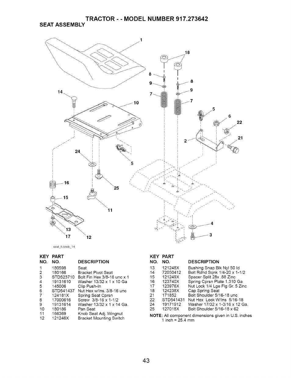 Seat assembly | Craftsman DYT 4000 917.273642 User Manual | Page 43 / 56