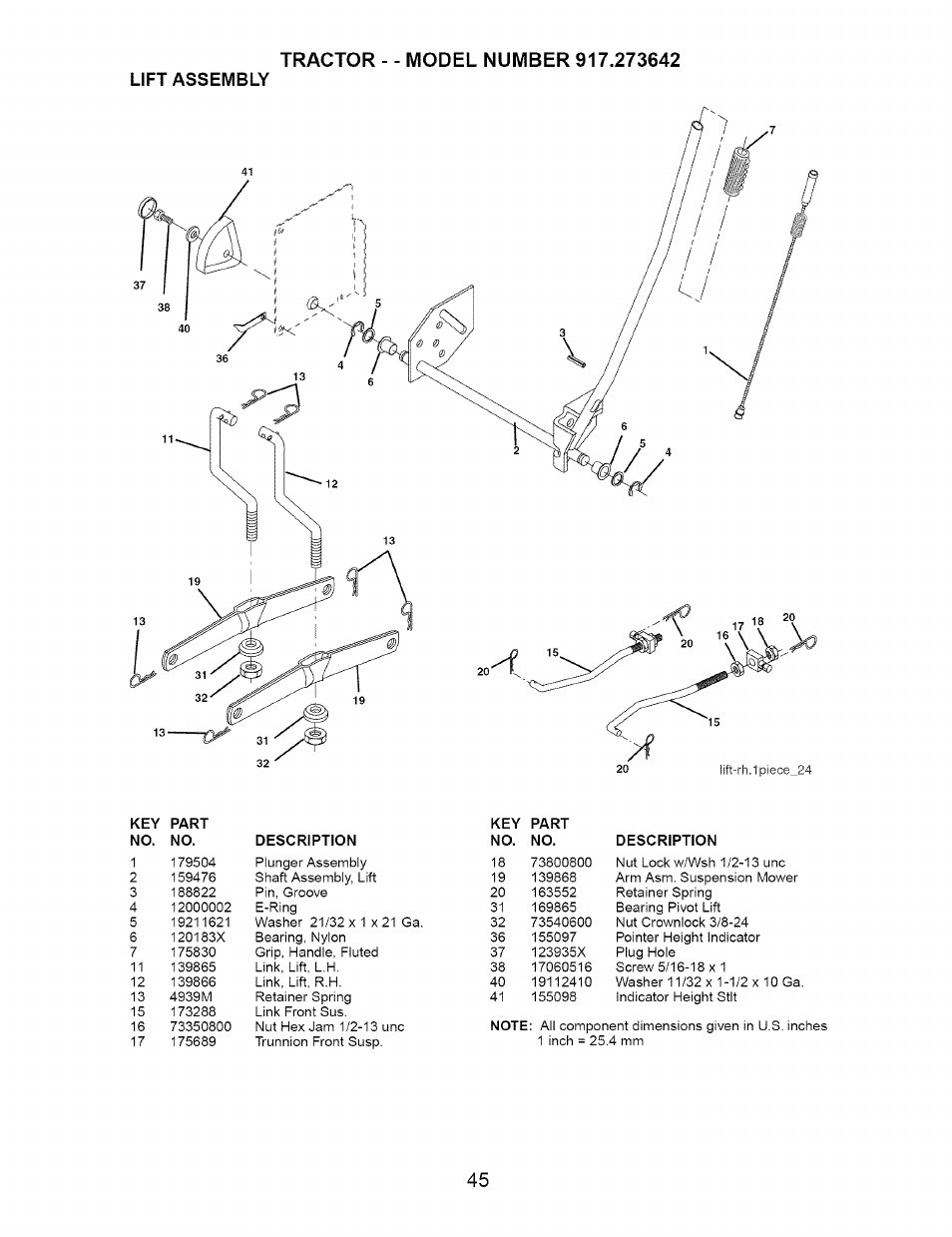 Lift assembly | Craftsman DYT 4000 917.273642 User Manual | Page 45 / 56