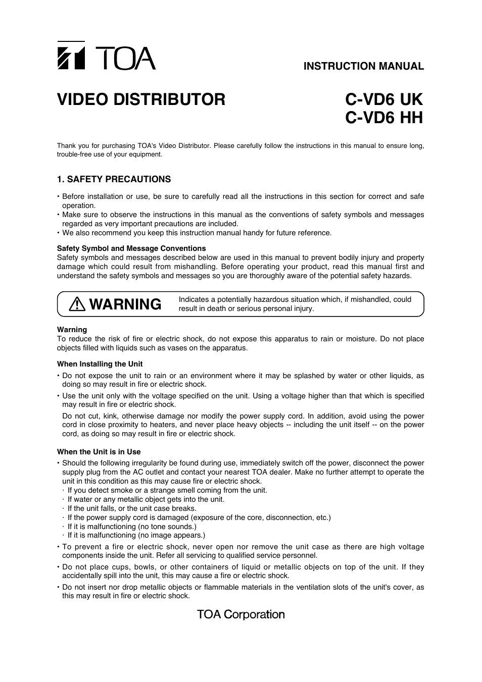 Toa C-VD6 HH User Manual | 4 pages