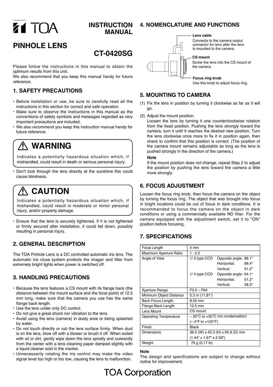 Toa CT-0420SG User Manual | 1 page