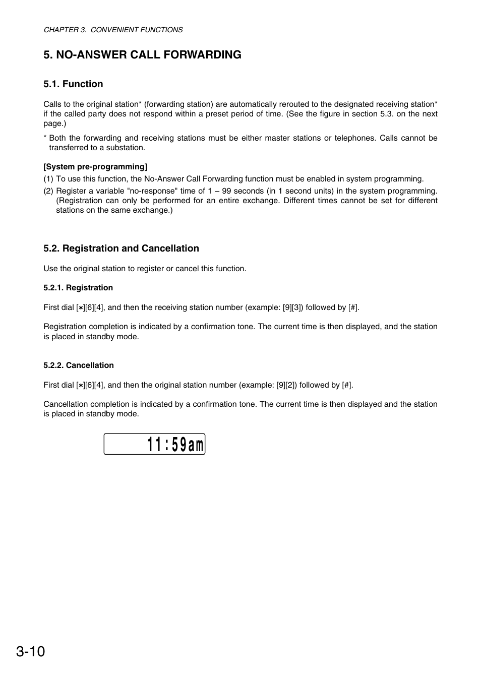 1 1 : 5 9 am, No-answer call forwarding | Toa VS-900 User Manual | Page 38 / 72