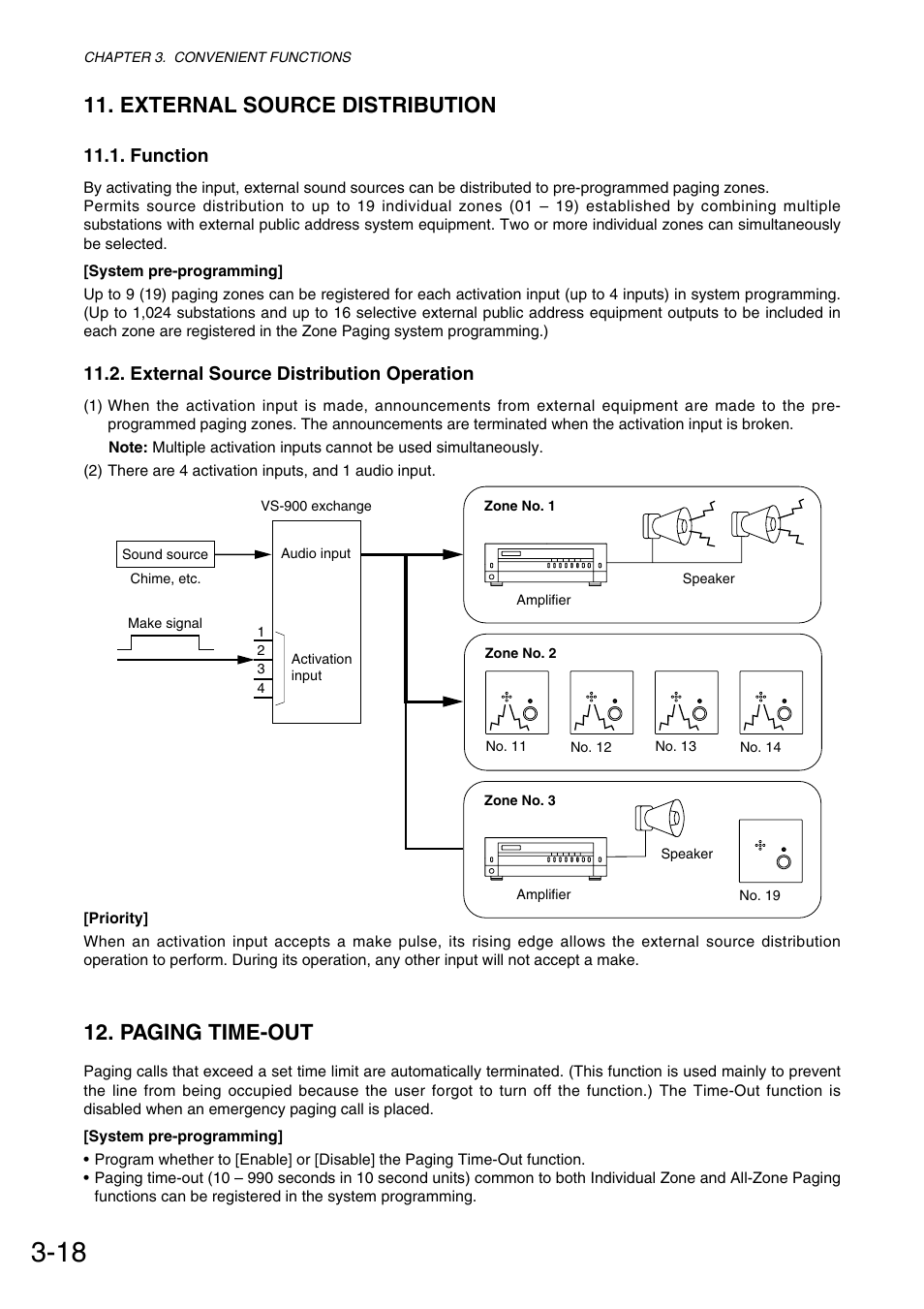 External source distribution, Paging time-out | Toa VS-900 User Manual | Page 46 / 72