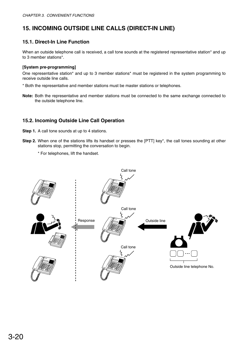 Incoming outside line calls (direct-in line) | Toa VS-900 User Manual | Page 48 / 72