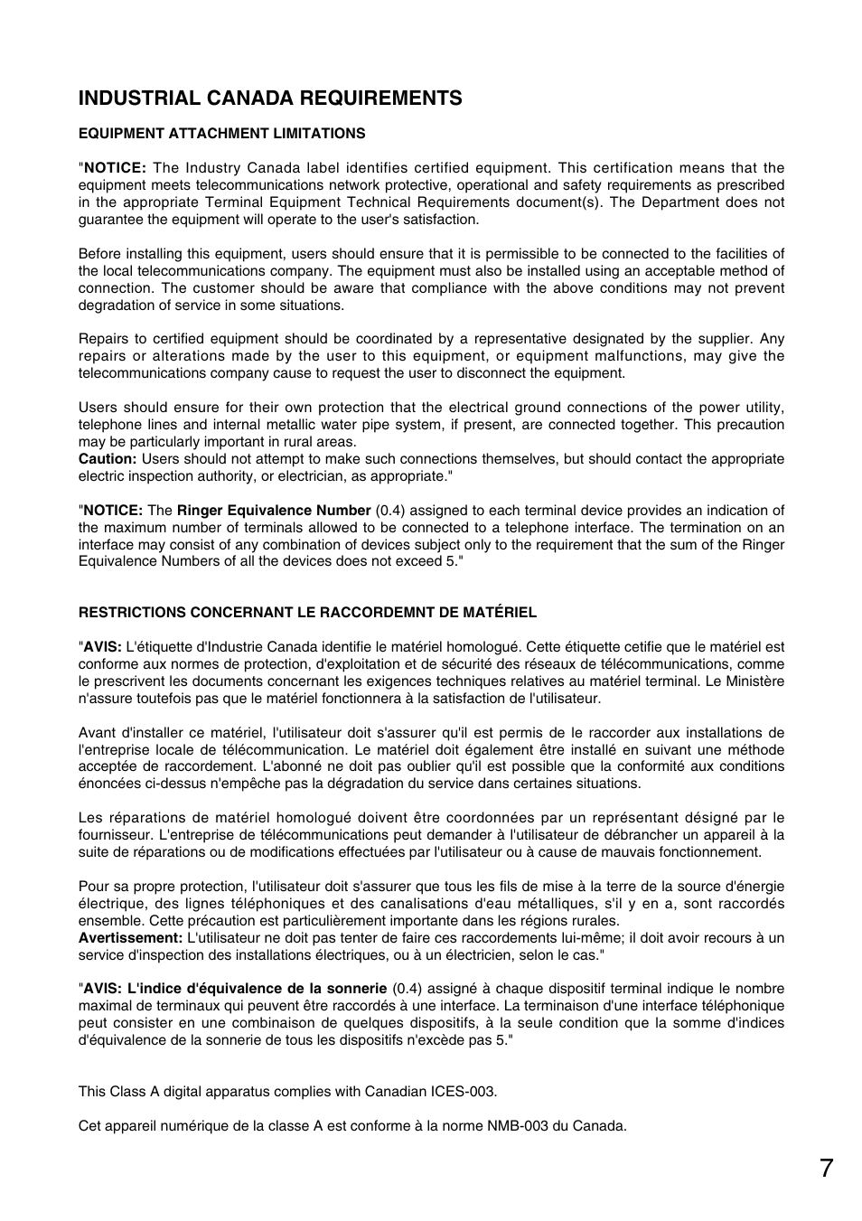 Industrial canada requirements | Toa VS-900 User Manual | Page 7 / 72