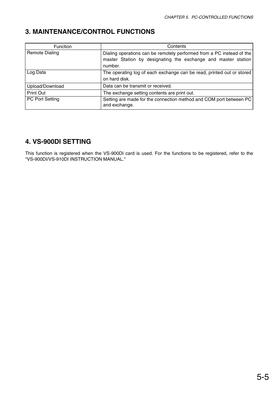Maintenance/control functions, Vs-900di setting | Toa VS-900 User Manual | Page 71 / 72