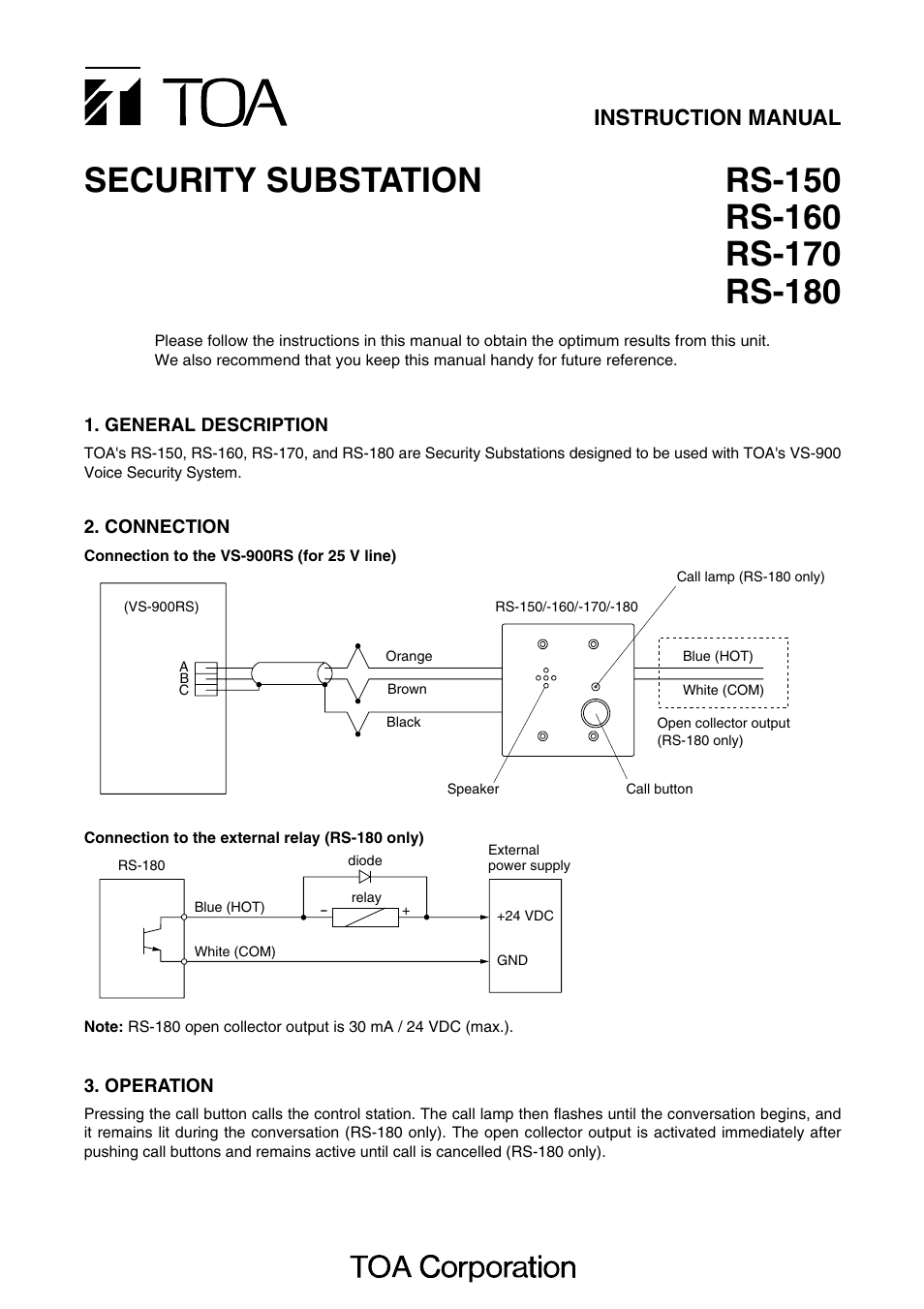 Toa RS-180 Manual User Manual | 2 pages