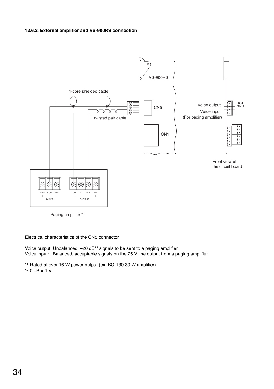 External amplifier and vs-900rs connection, 0 db = 1 v | Toa VS-900 User Manual | Page 34 / 56