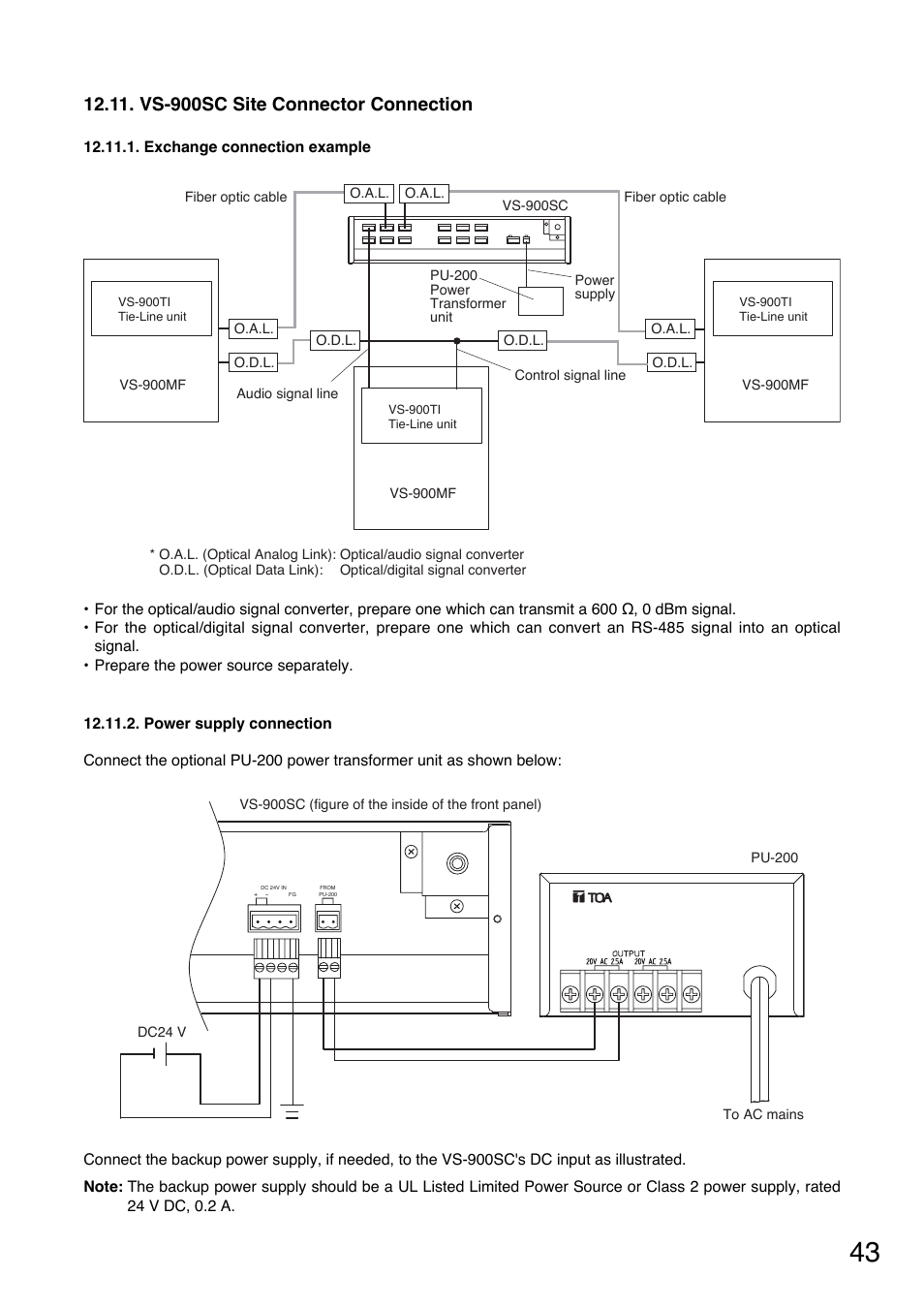 Vs-900sc site connector connection | Toa VS-900 User Manual | Page 43 / 56