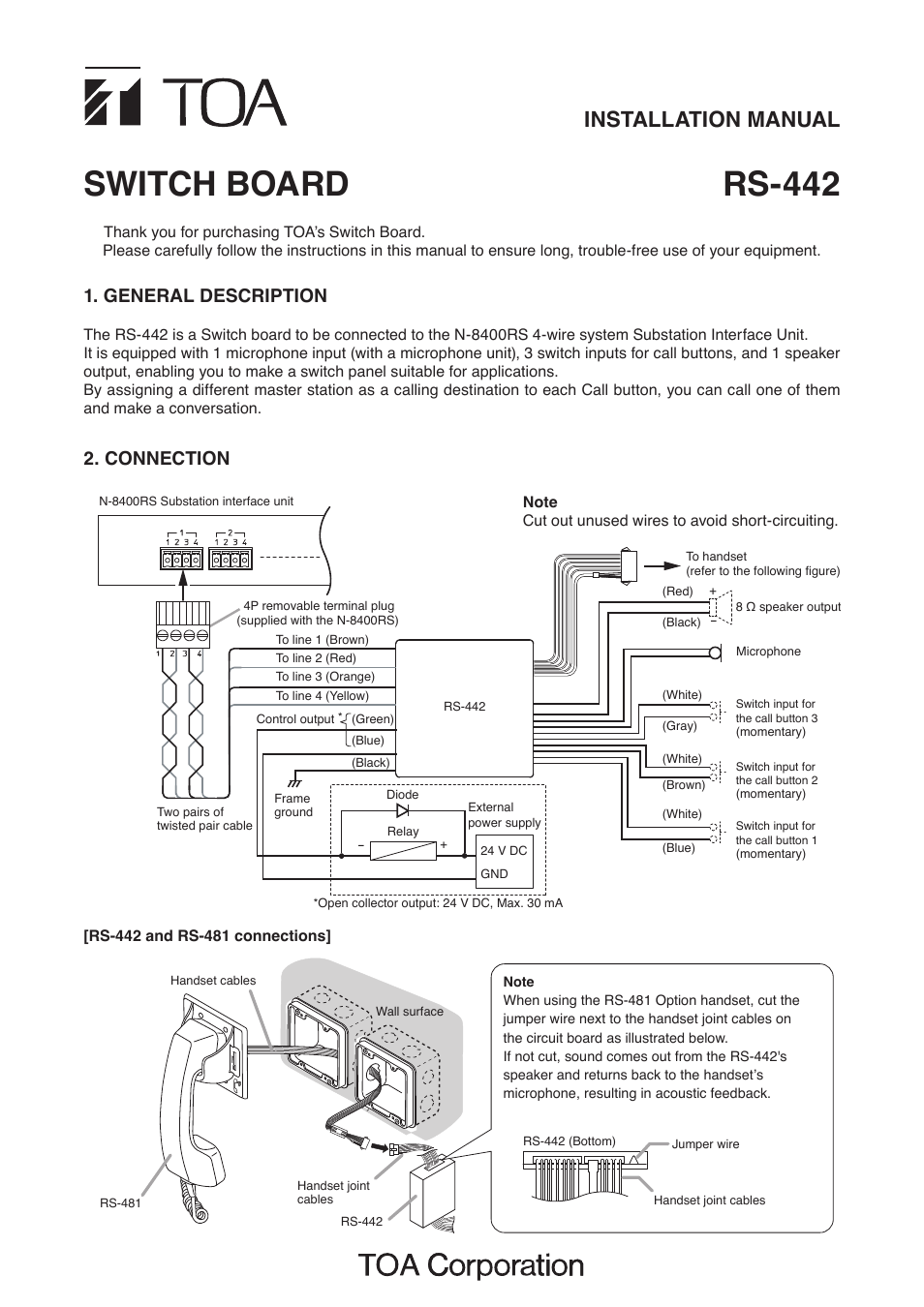 Toa RS-442 User Manual | 2 pages