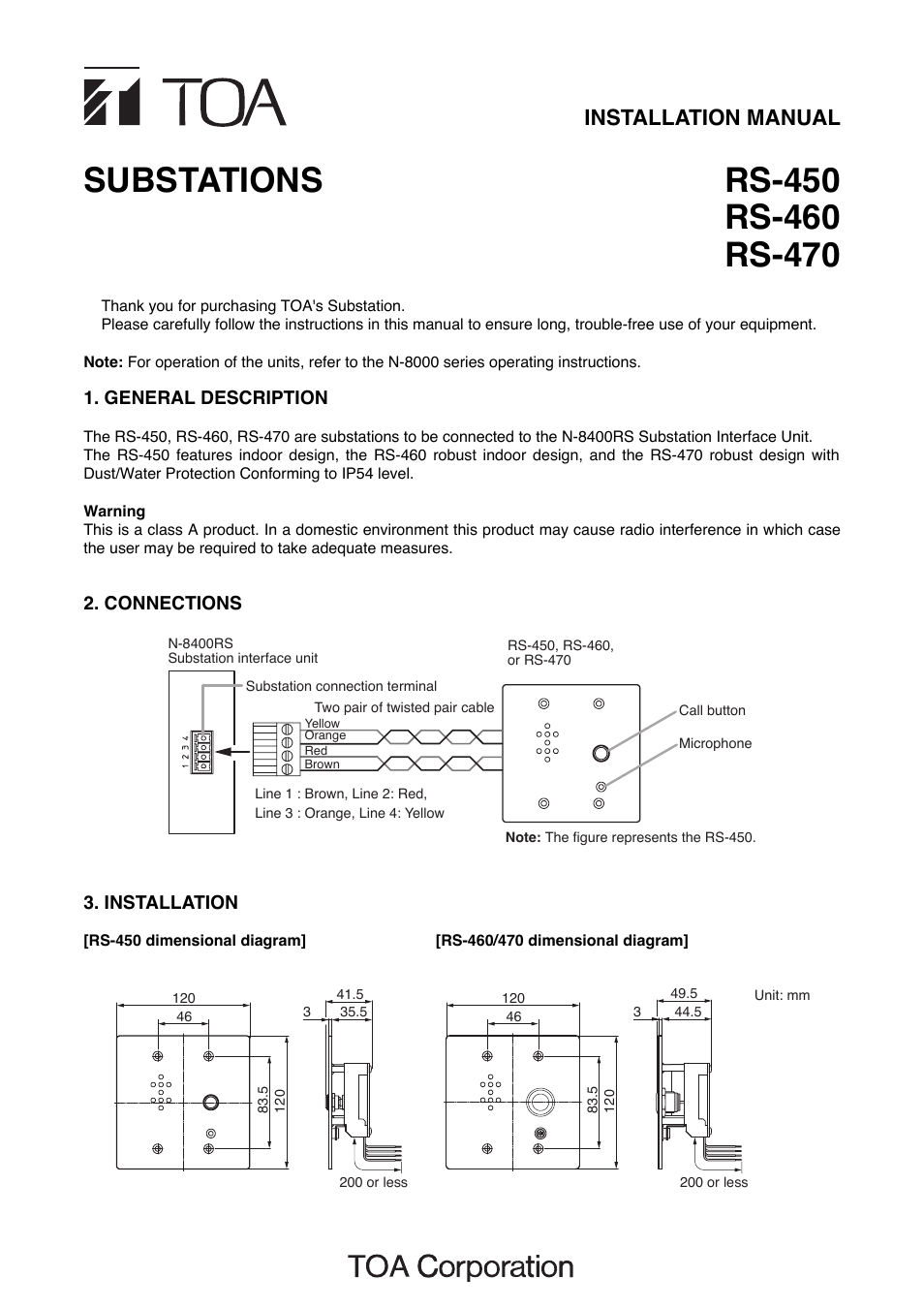 Toa RS-470 User Manual | 2 pages