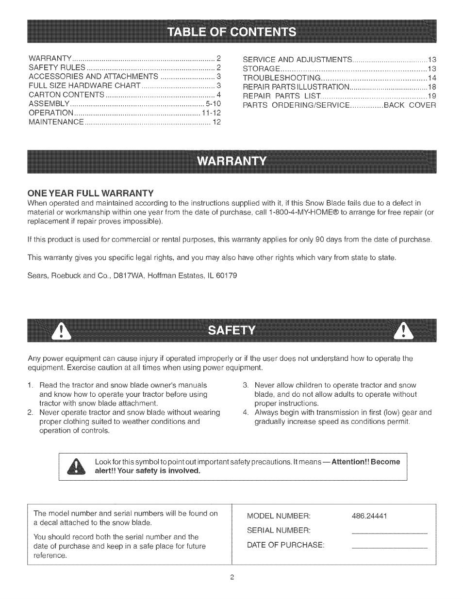 Craftsman 486.24441 User Manual | Page 2 / 20