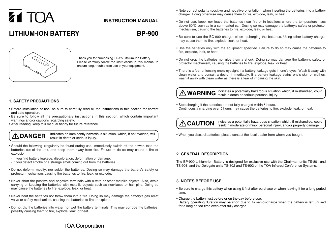 Toa BP-900 CE User Manual | 2 pages