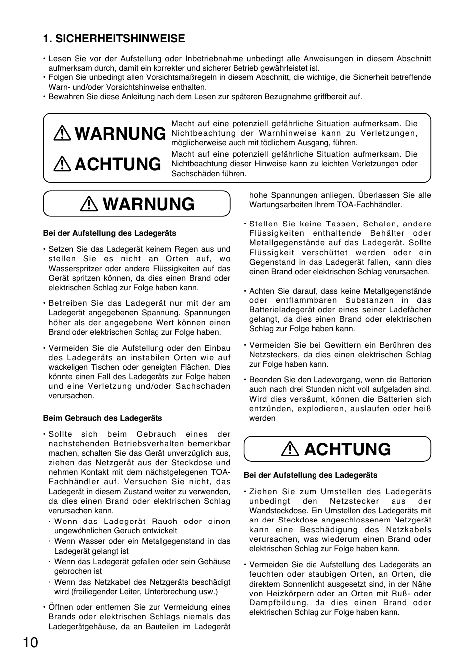 Warnung, Warnung achtung achtung, Sicherheitshinweise | Toa BC-5000-12 User Manual | Page 10 / 44
