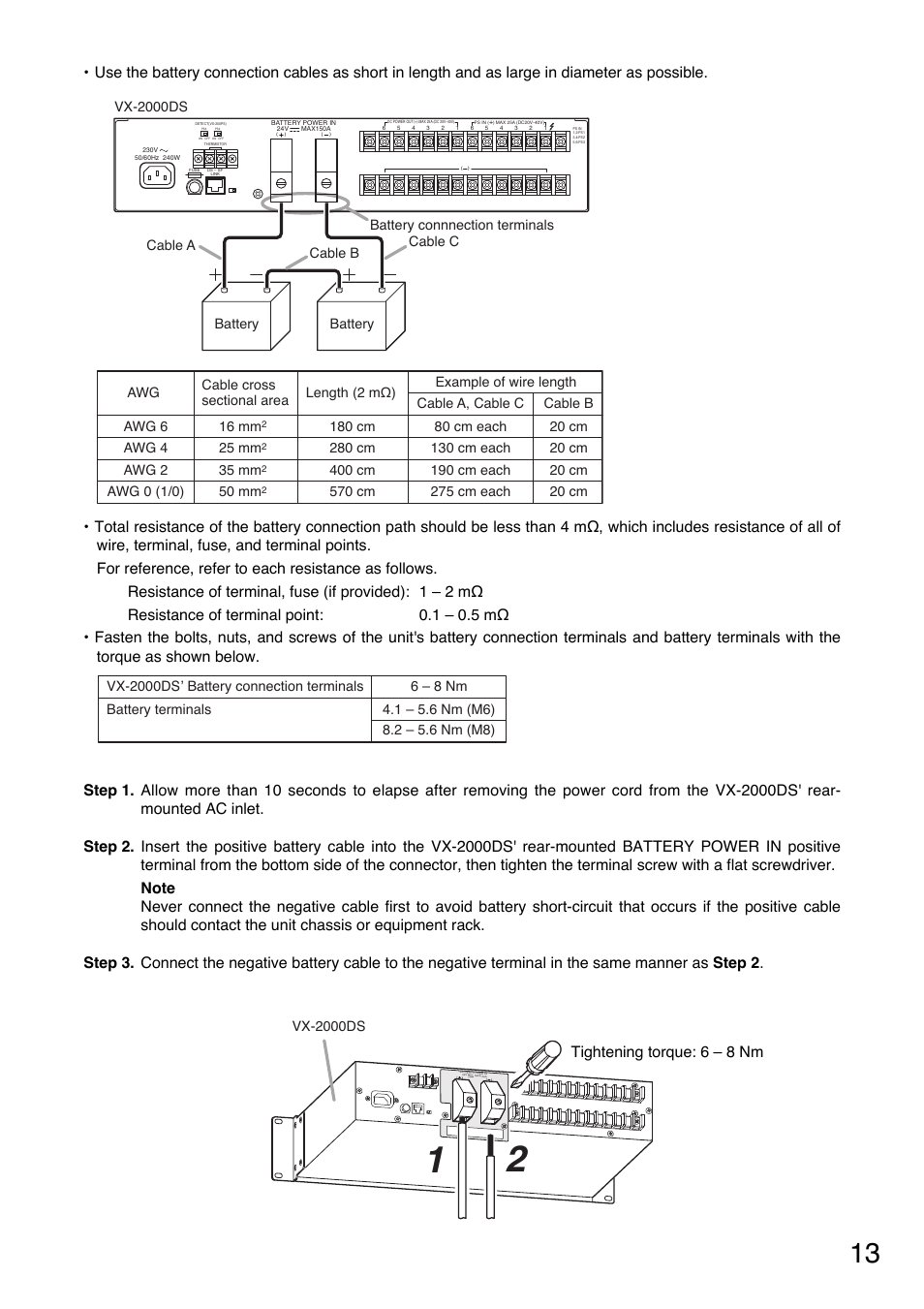 Tightening torque: 6 – 8 nm | Toa VX-200PS SA User Manual | Page 13 / 32