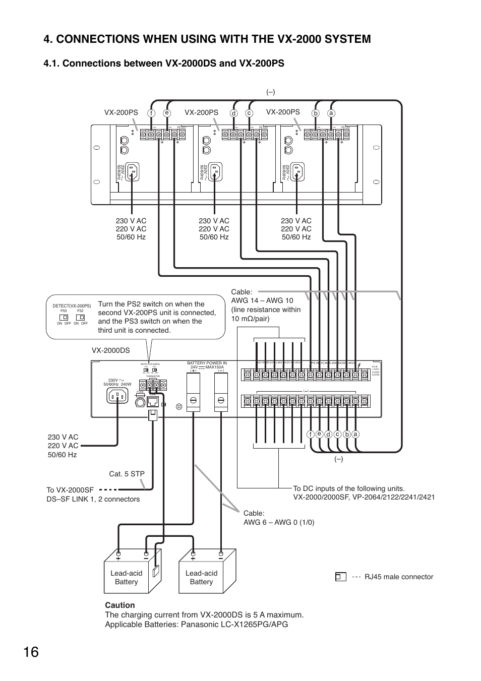 Connections when using with the vx-2000 system, Lead-acid battery lead-acid battery | Toa VX-200PS SA User Manual | Page 16 / 32