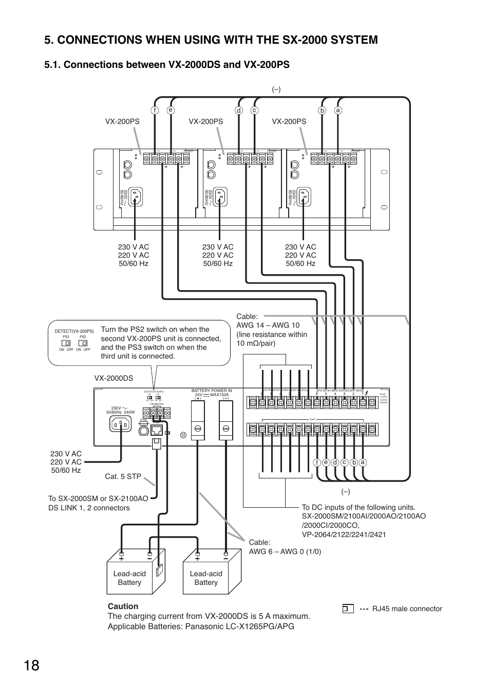 Connections when using with the sx-2000 system, Lead-acid battery lead-acid battery | Toa VX-200PS SA User Manual | Page 18 / 32