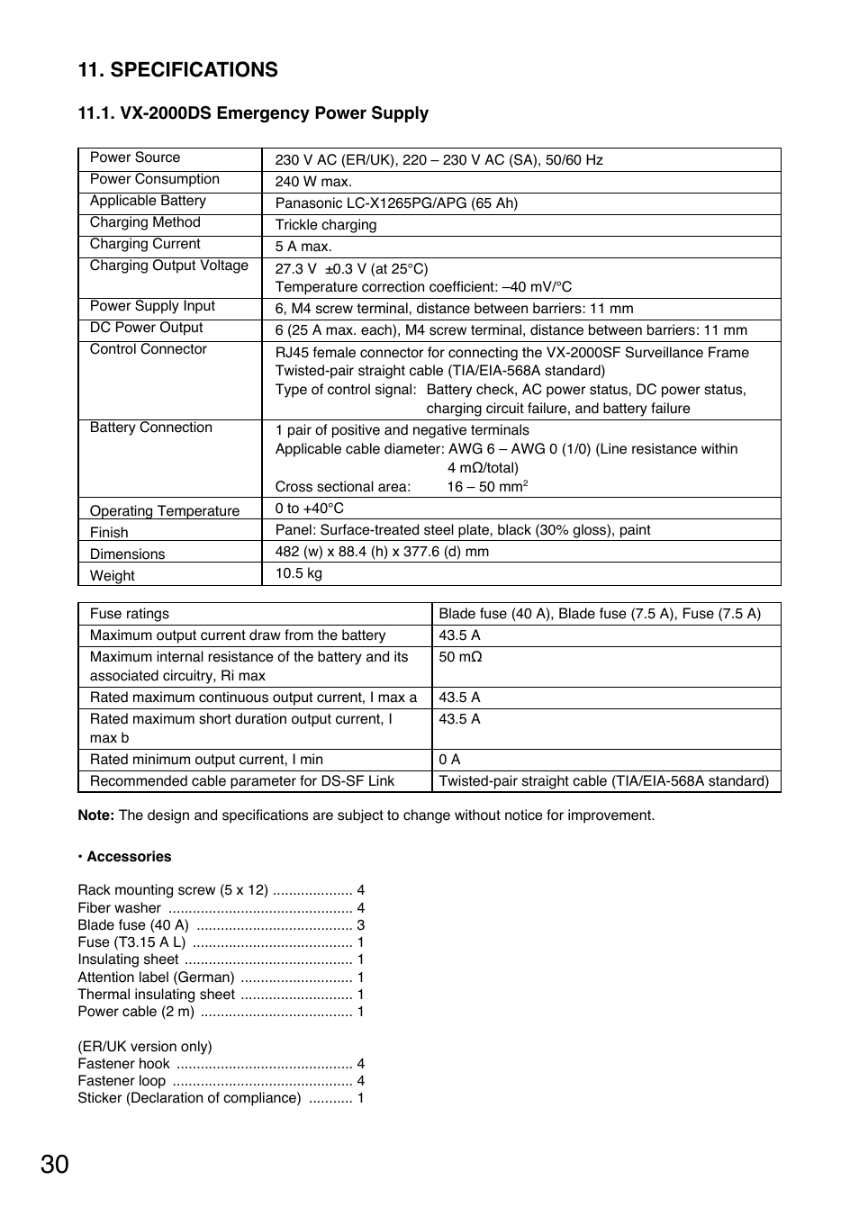 Specifications | Toa VX-200PS SA User Manual | Page 30 / 32