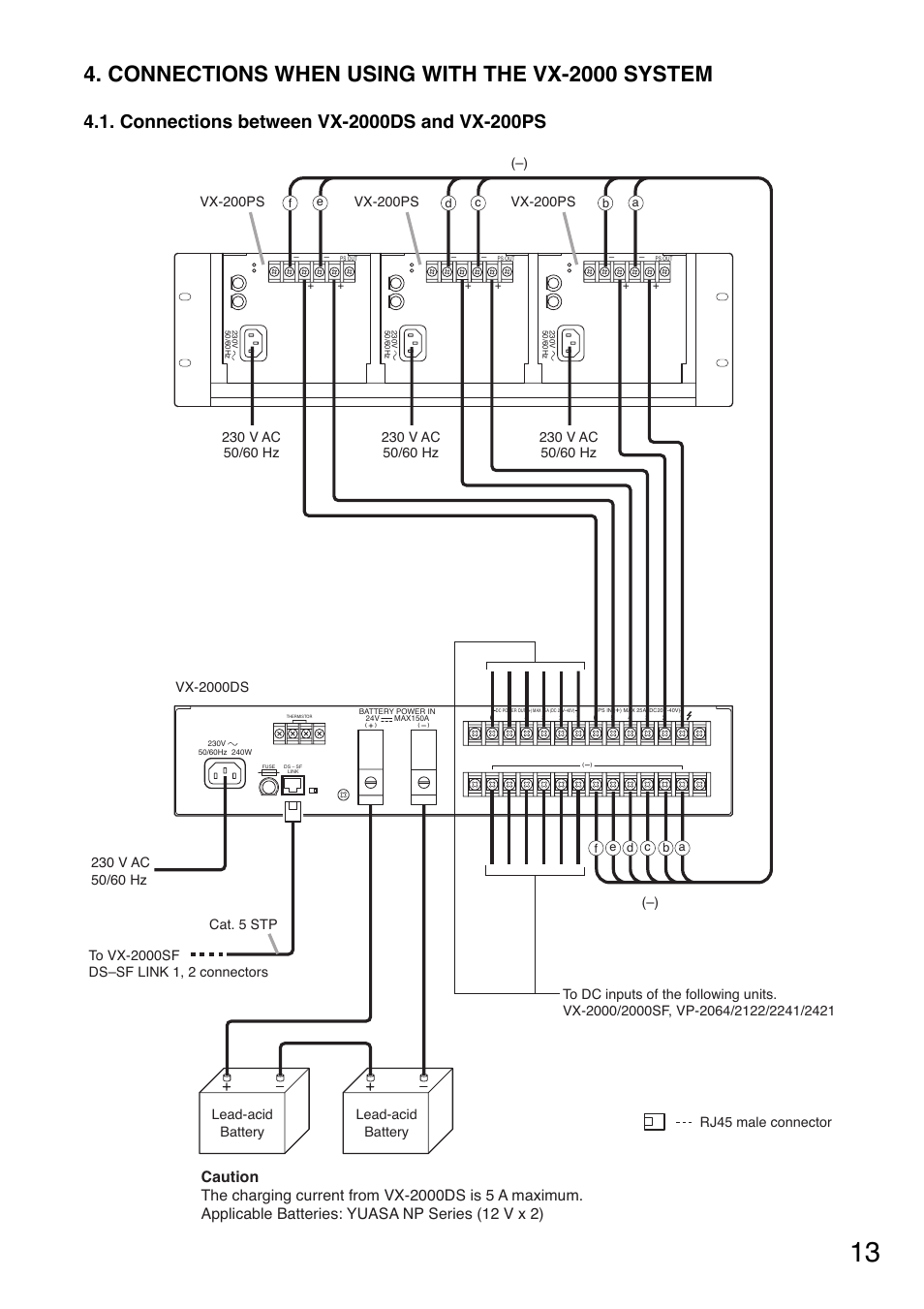 Connections when using with the vx-2000 system, Lead-acid battery lead-acid battery | Toa VX-200PS ER User Manual | Page 13 / 28