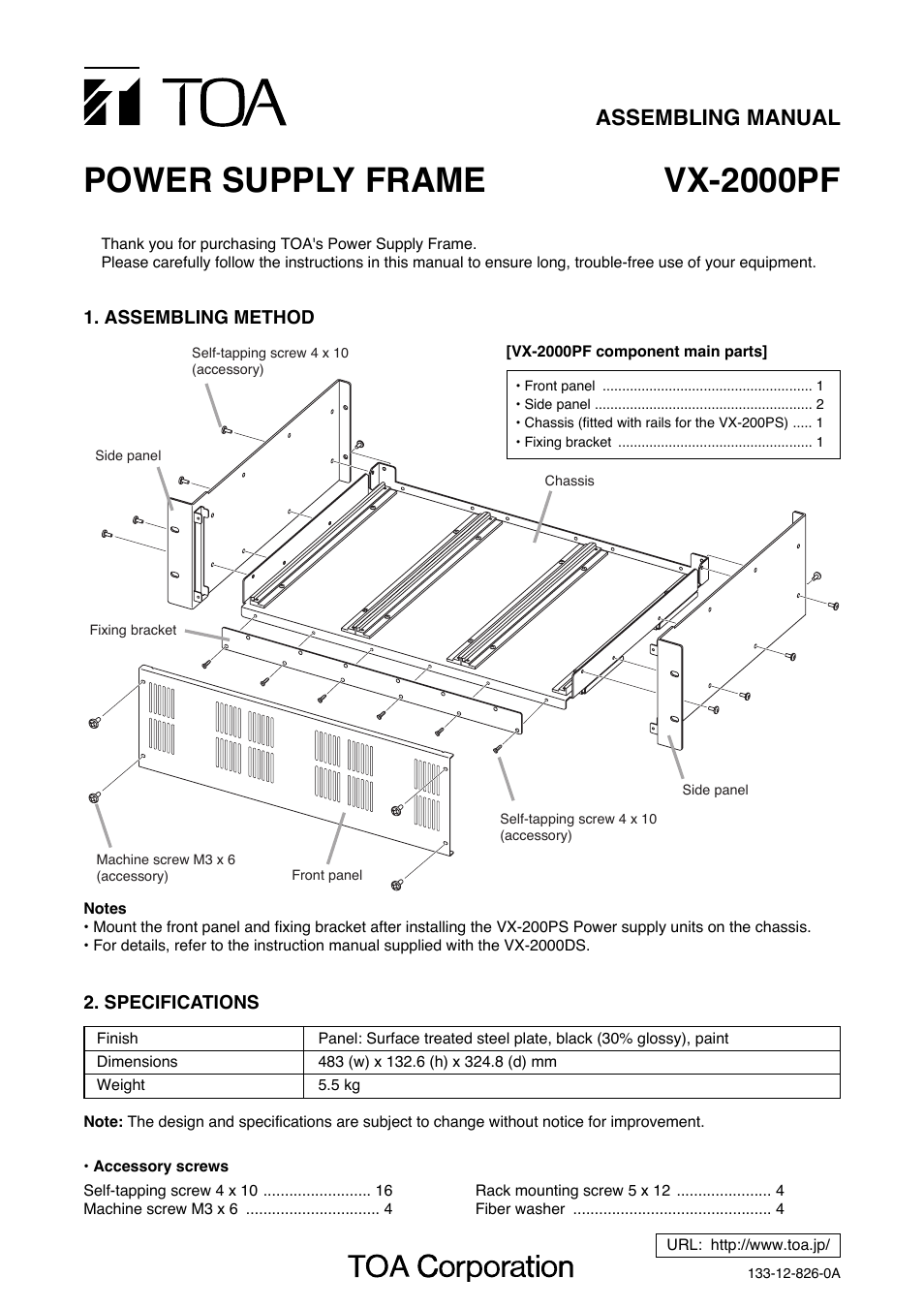 Toa VX-2000PF User Manual | 1 page