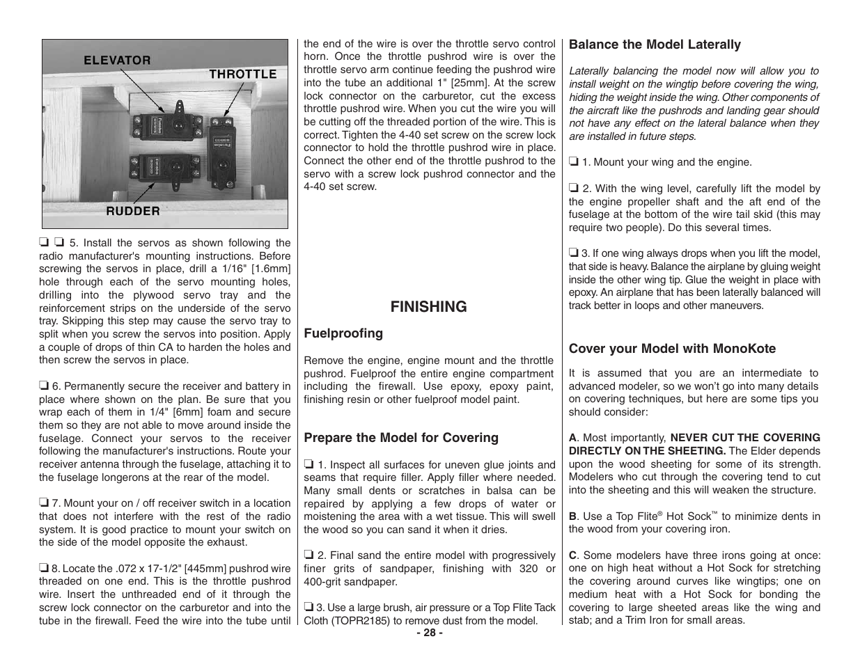 Finishing | Top Flite TOPA0215 User Manual | Page 28 / 42