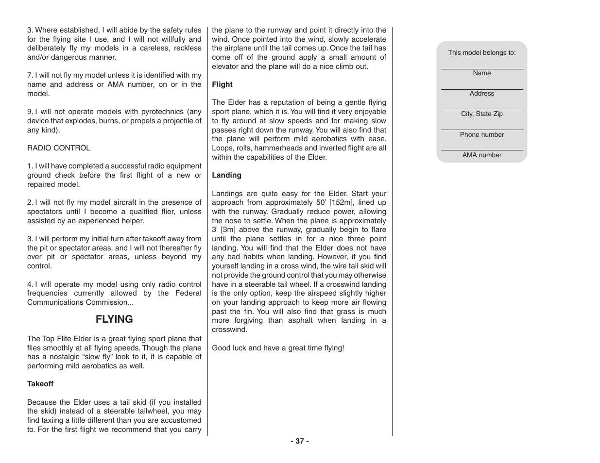 Flying | Top Flite TOPA0215 User Manual | Page 37 / 42