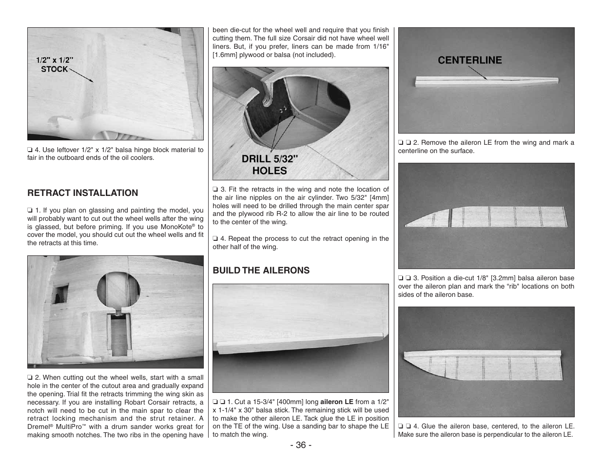Retract installation, Build the ailerons | Top Flite TOPA0410 User Manual | Page 36 / 62