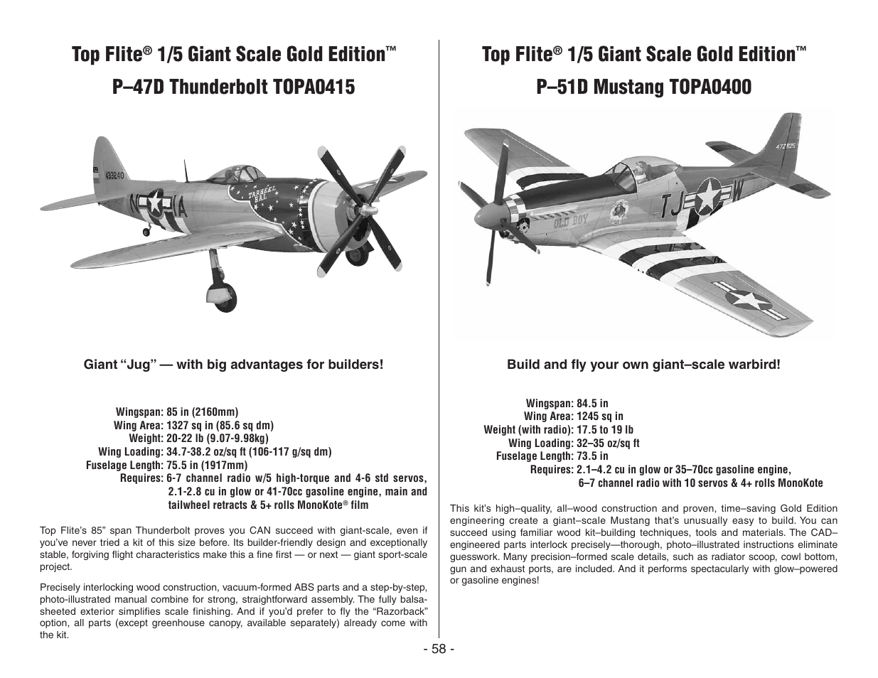 Top flite, 1/5 giant scale gold edition | Top Flite TOPA0410 User Manual | Page 58 / 62