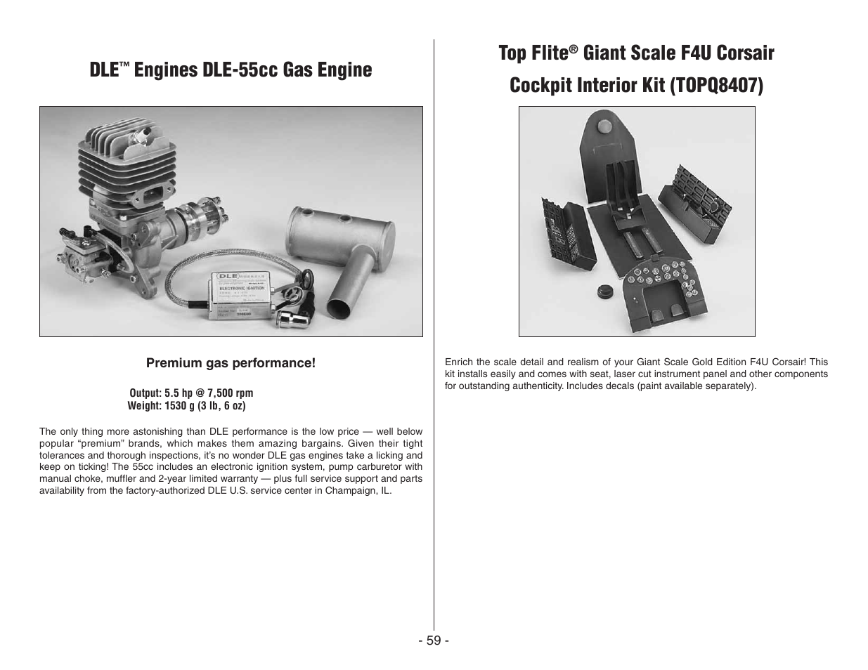 Engines dle-55cc gas engine top flite | Top Flite TOPA0410 User Manual | Page 59 / 62