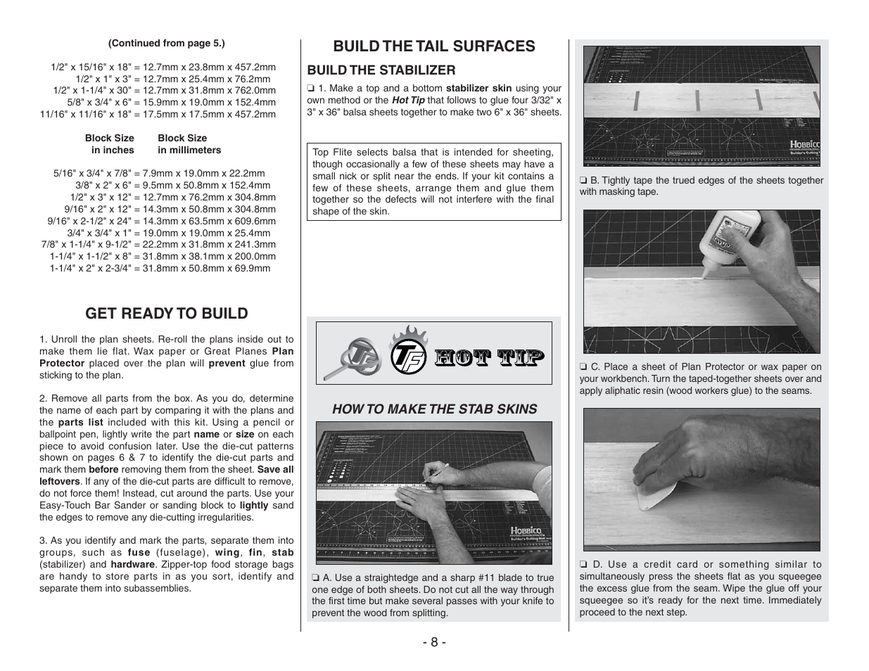 Get ready to build, Build the tail surfaces | Top Flite TOPA0410 User Manual | Page 8 / 62