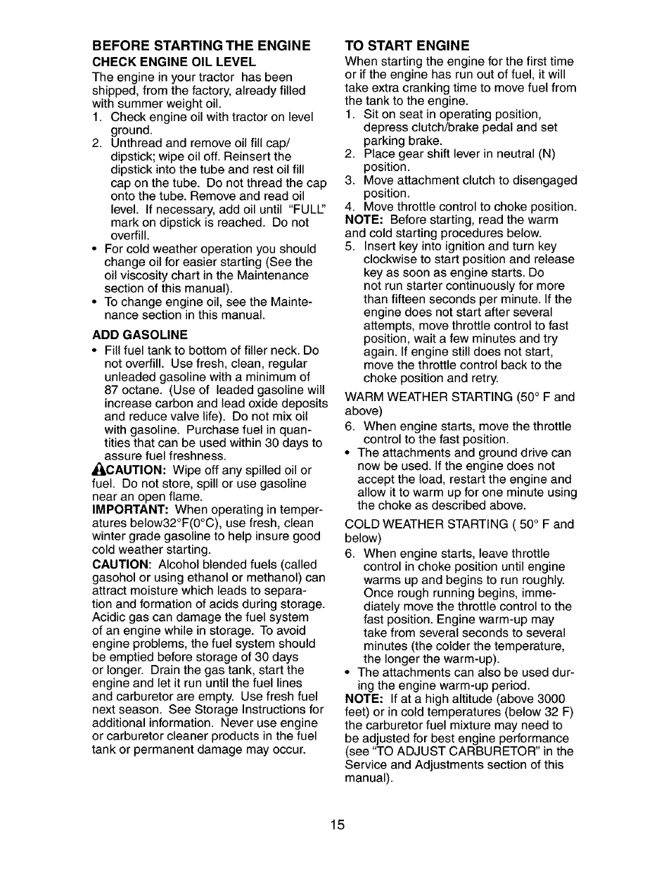 Add gasoline | Craftsman 917.273134 User Manual | Page 15 / 60