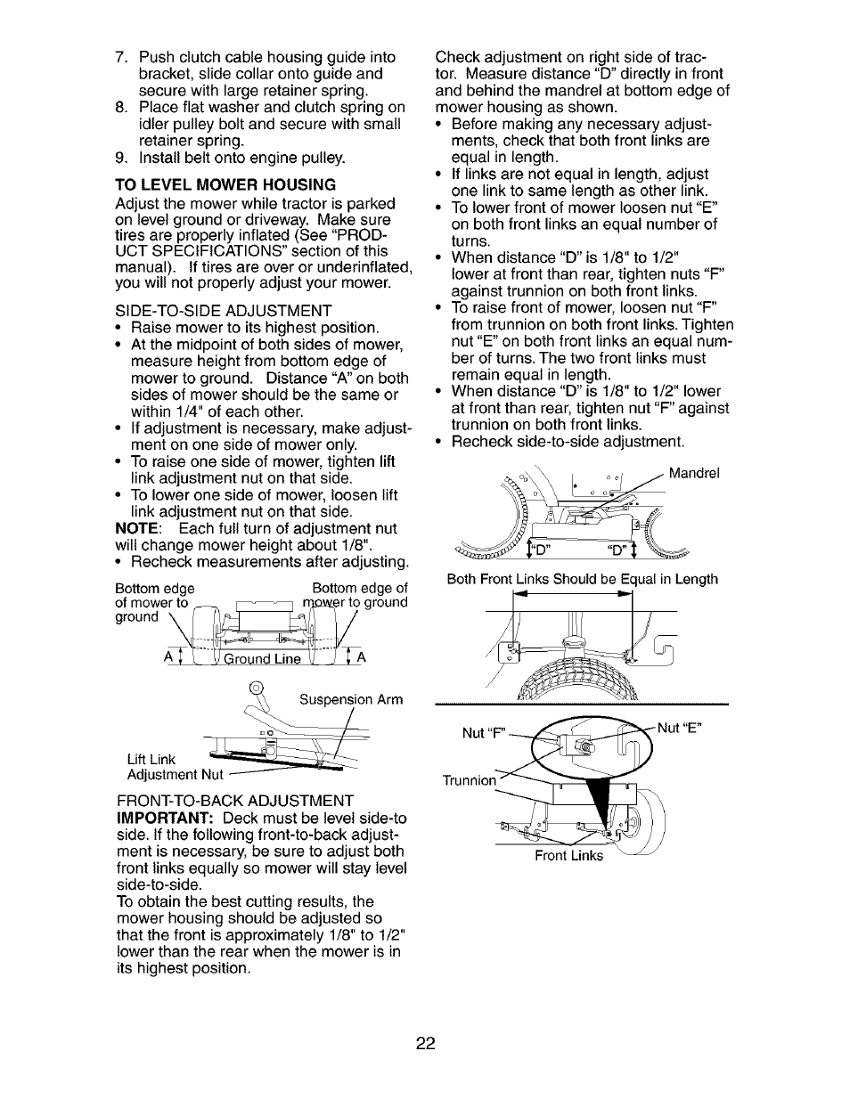 To level mower housing | Craftsman 917.273134 User Manual | Page 22 / 60