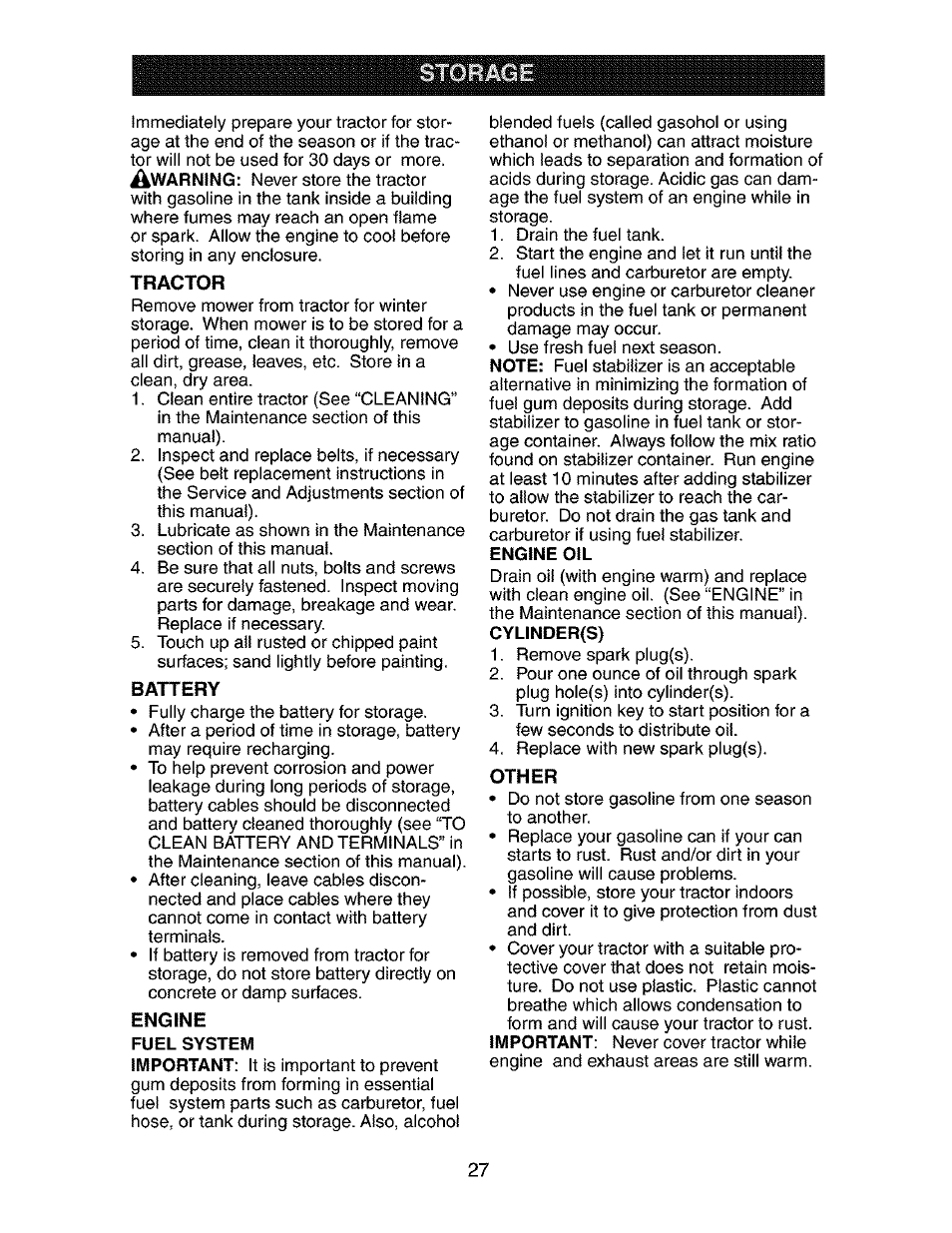 Engine oil | Craftsman 917.273134 User Manual | Page 27 / 60