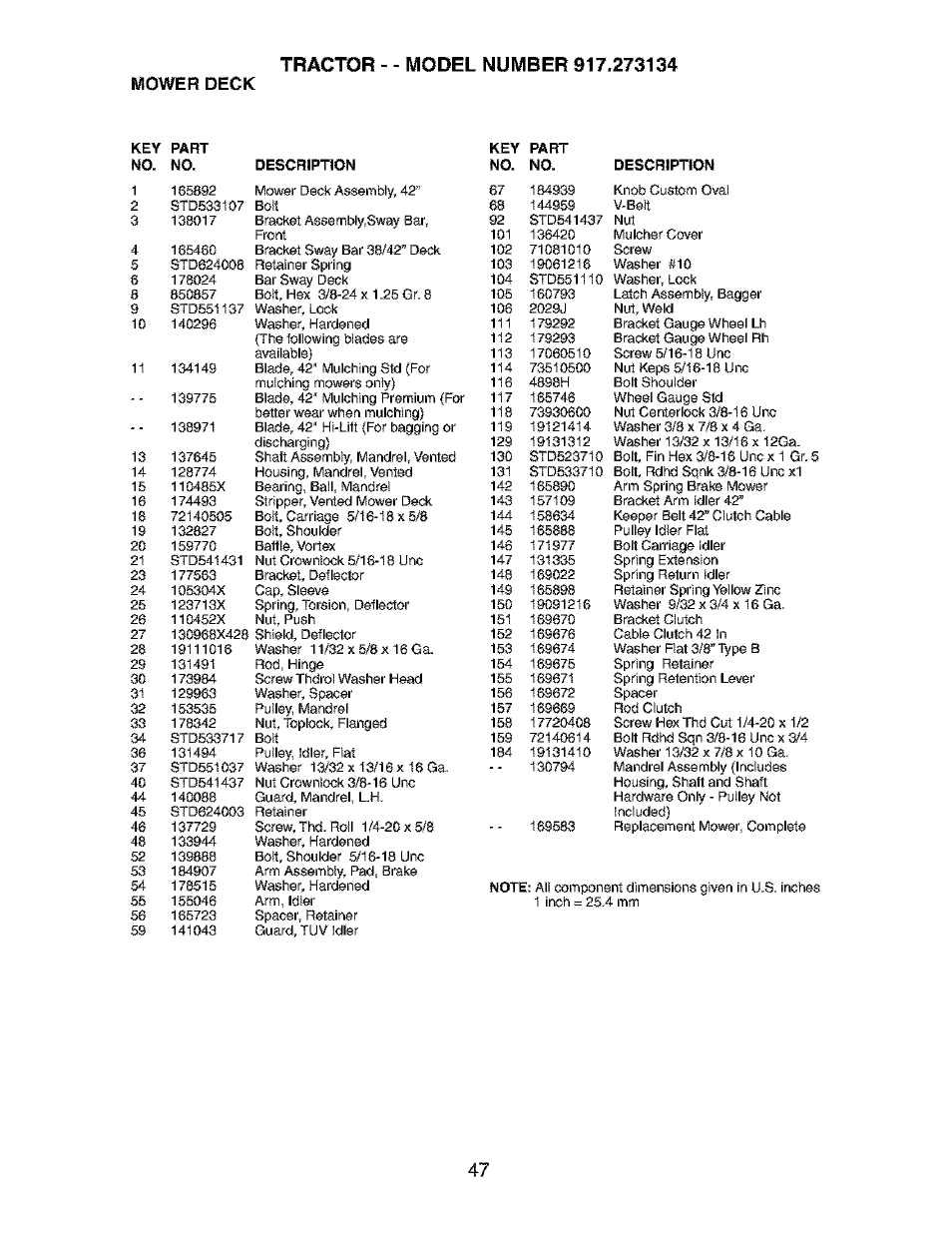 Mower deck | Craftsman 917.273134 User Manual | Page 47 / 60