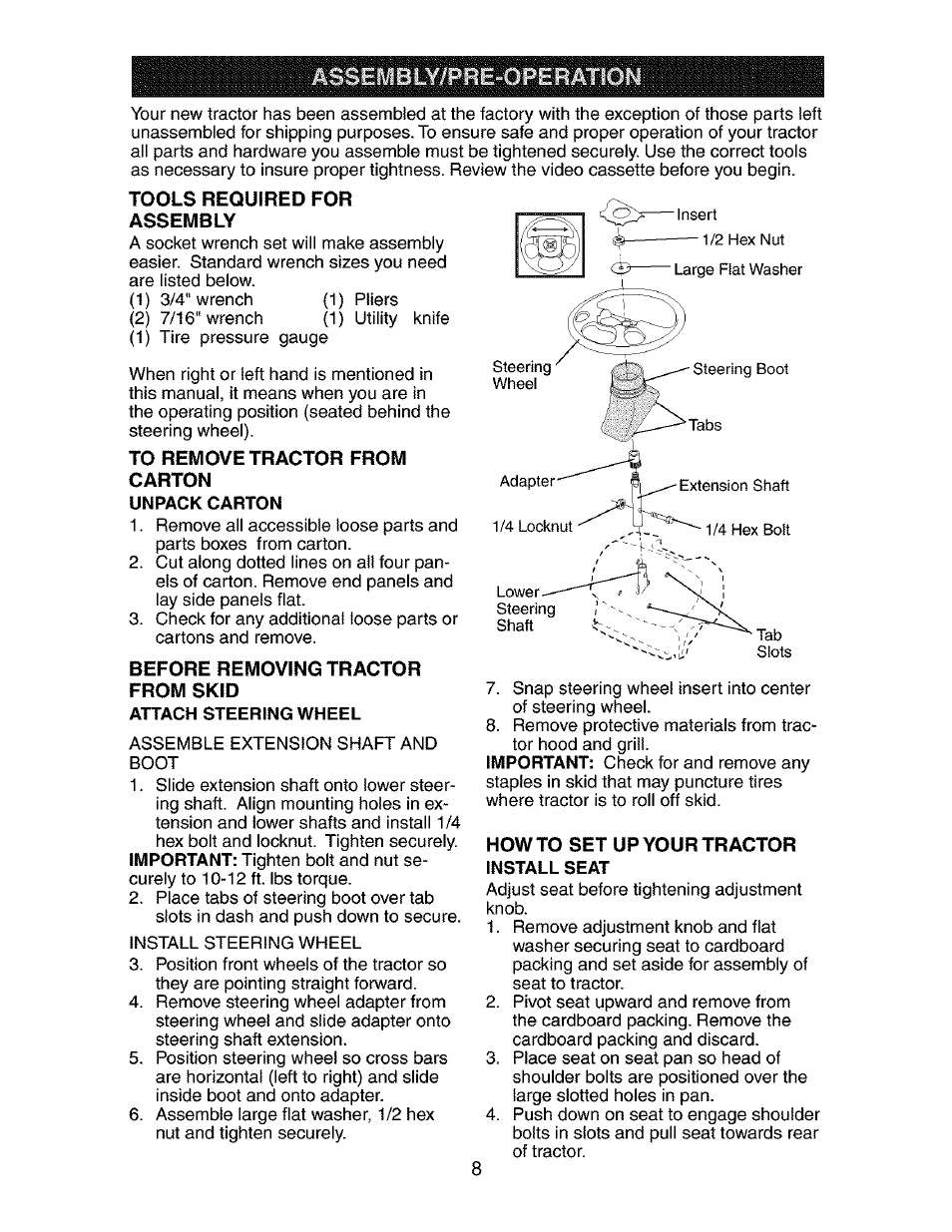 Attach steering wheel | Craftsman 917.273134 User Manual | Page 8 / 60