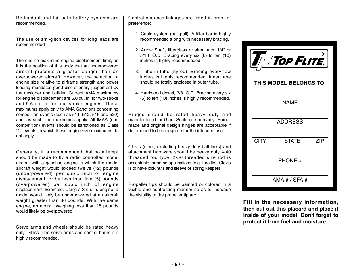 Top Flite TOPA0400 User Manual | Page 57 / 60