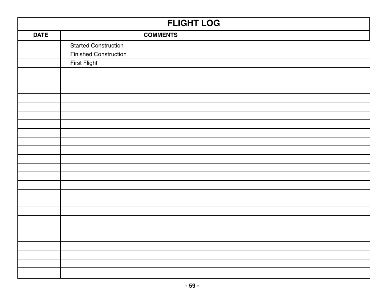 Flight log | Top Flite TOPA0400 User Manual | Page 59 / 60