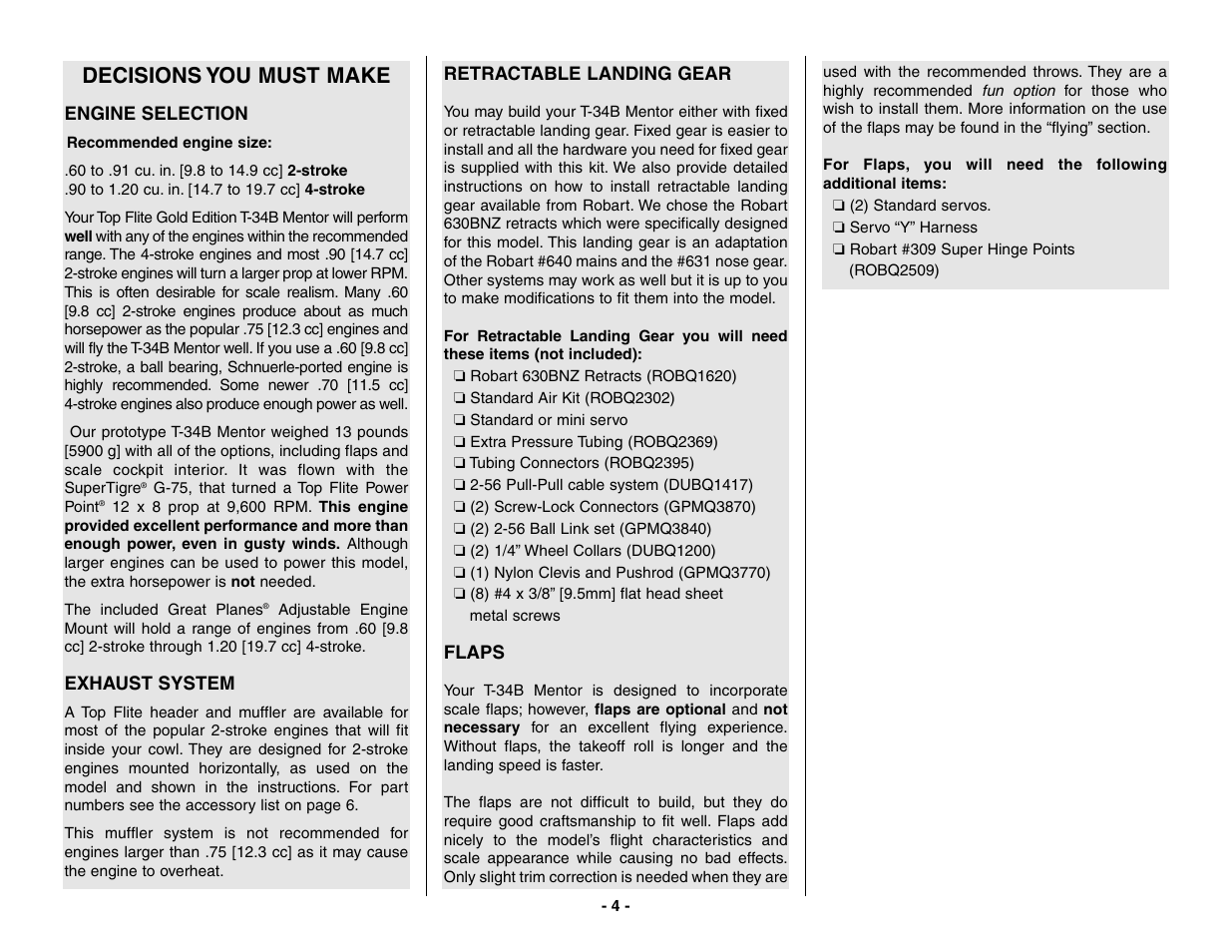 Decisions you must make | Top Flite TOPA0160 User Manual | Page 4 / 66