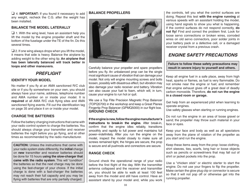 Preflight, Engine safety precautions | Top Flite TOPA0906 User Manual | Page 33 / 36