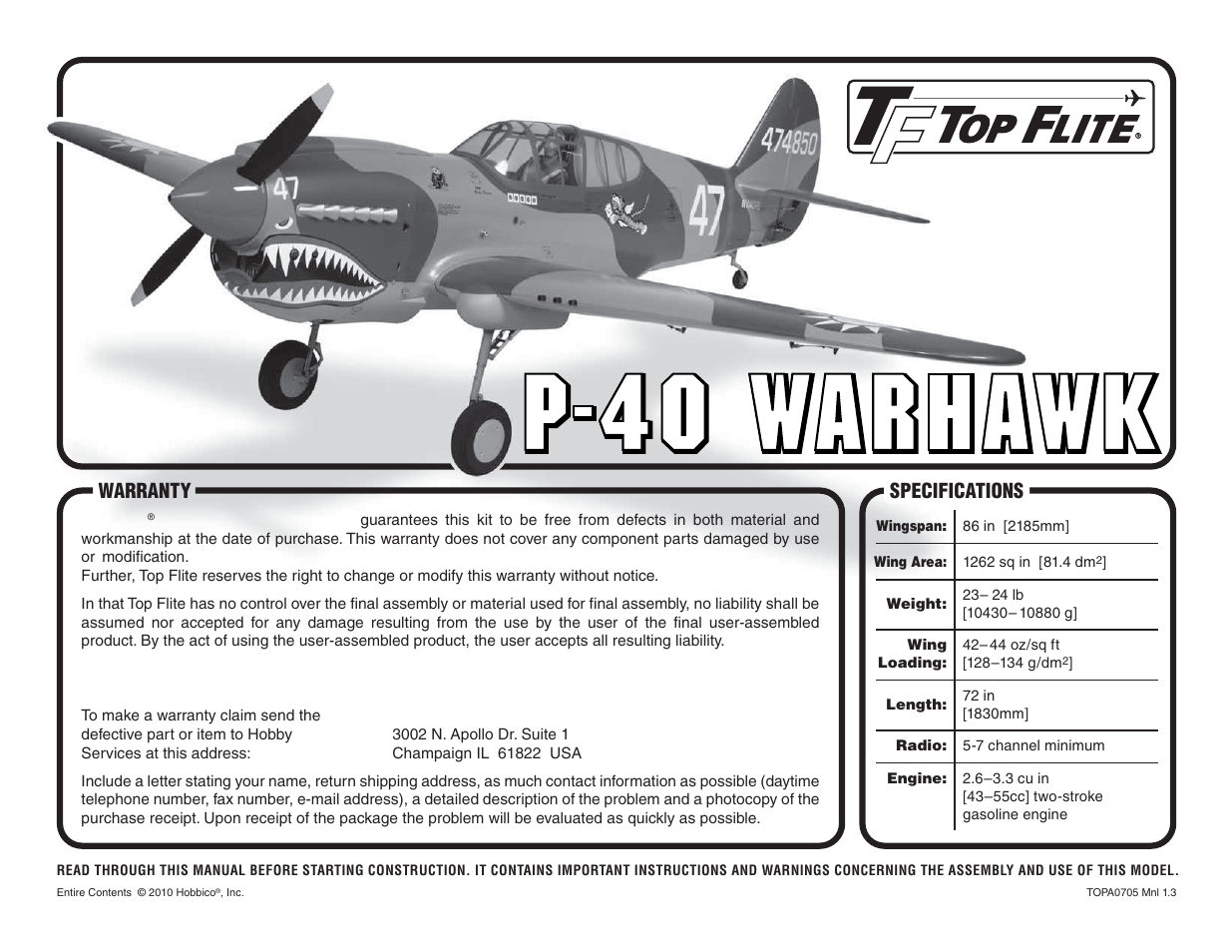 Top Flite TOPA0705 User Manual | 40 pages