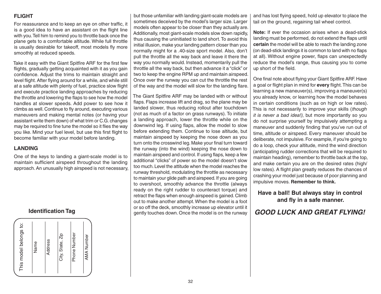 Good luck and great flying | Top Flite TOPA0708 User Manual | Page 32 / 36