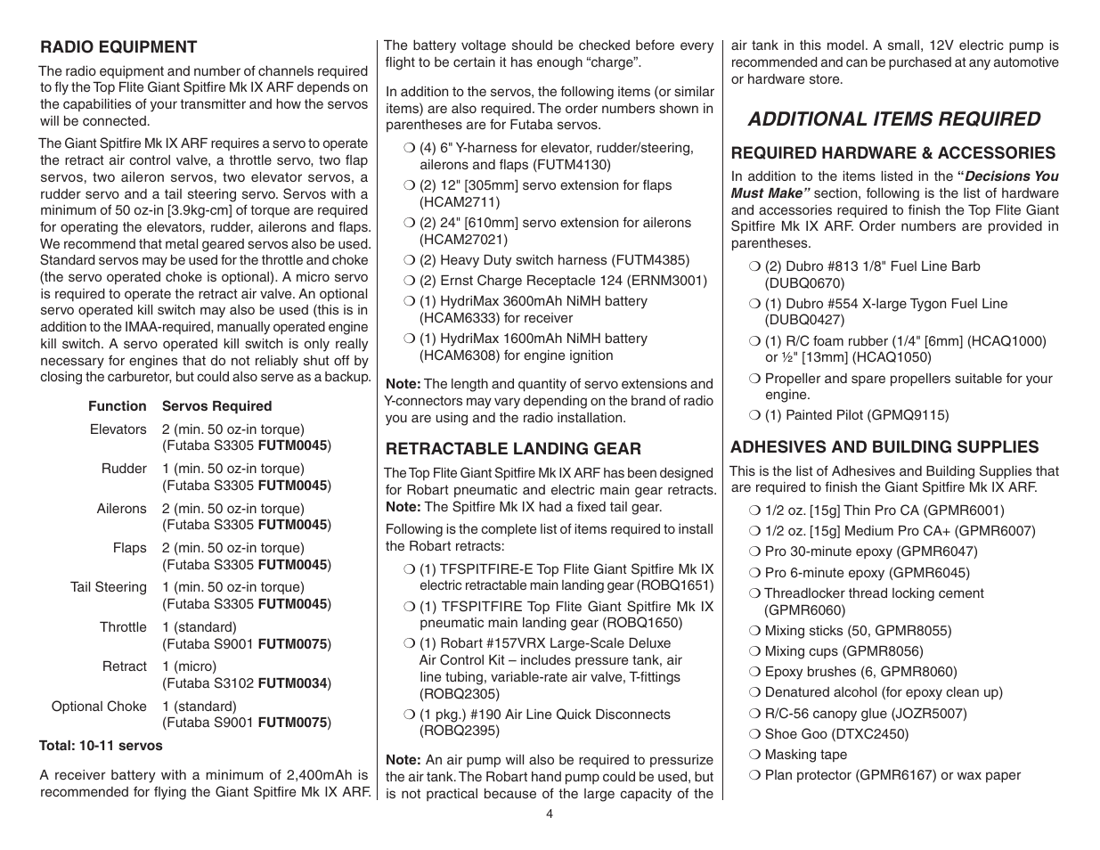 Additional items required | Top Flite TOPA0708 User Manual | Page 4 / 36