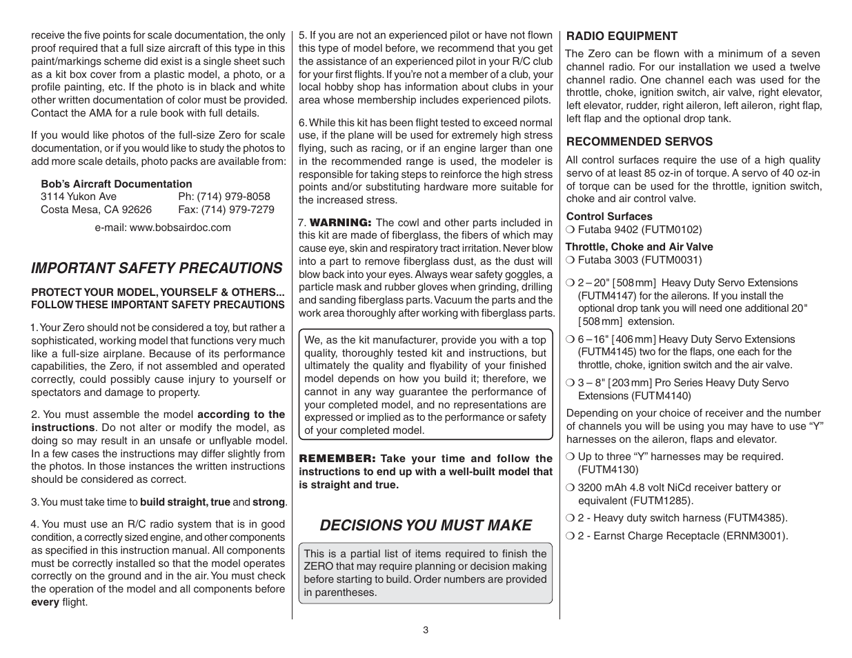 Important safety precautions, Decisions you must make | Top Flite TOPA0712 User Manual | Page 3 / 40