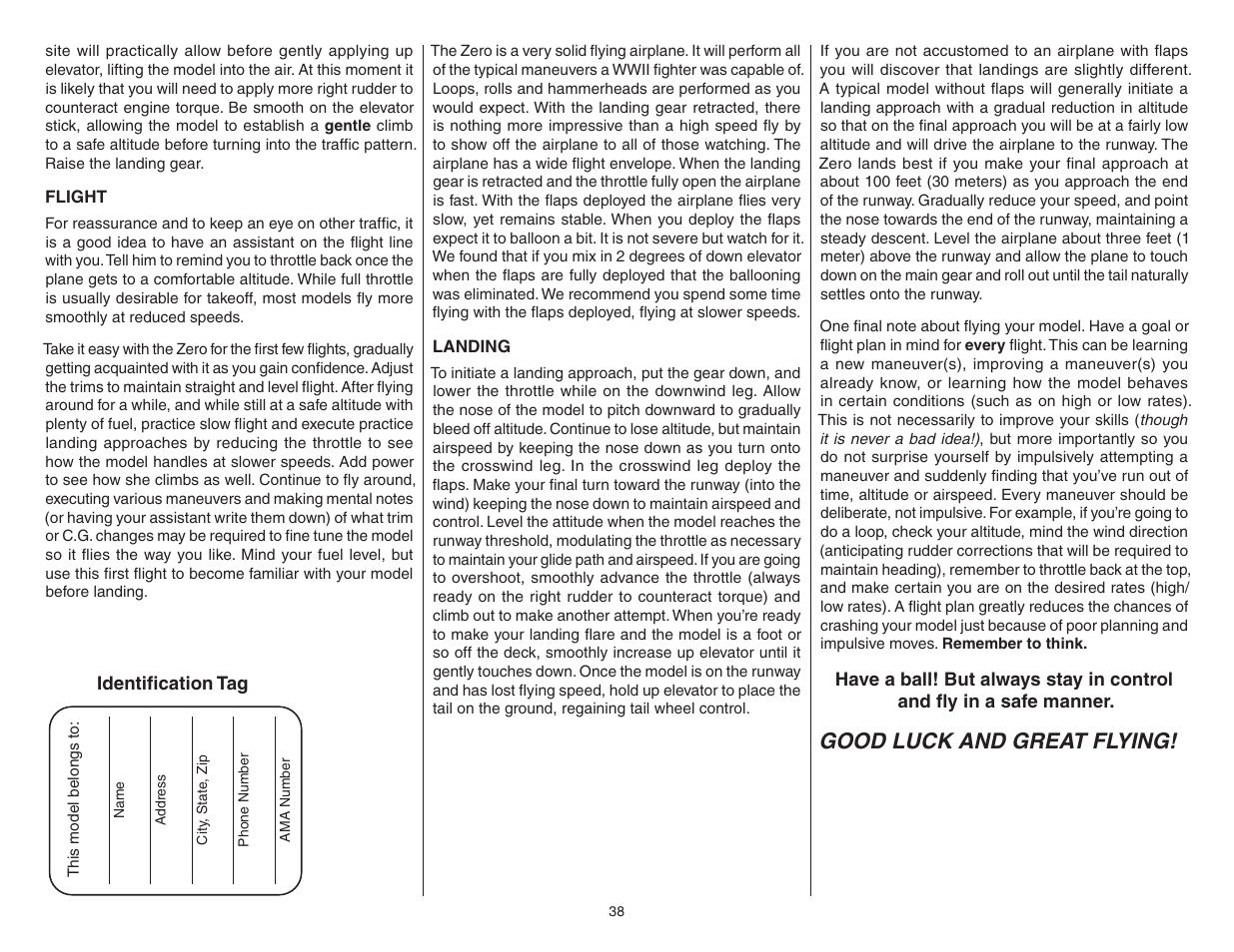 Good luck and great flying | Top Flite TOPA0712 User Manual | Page 38 / 40