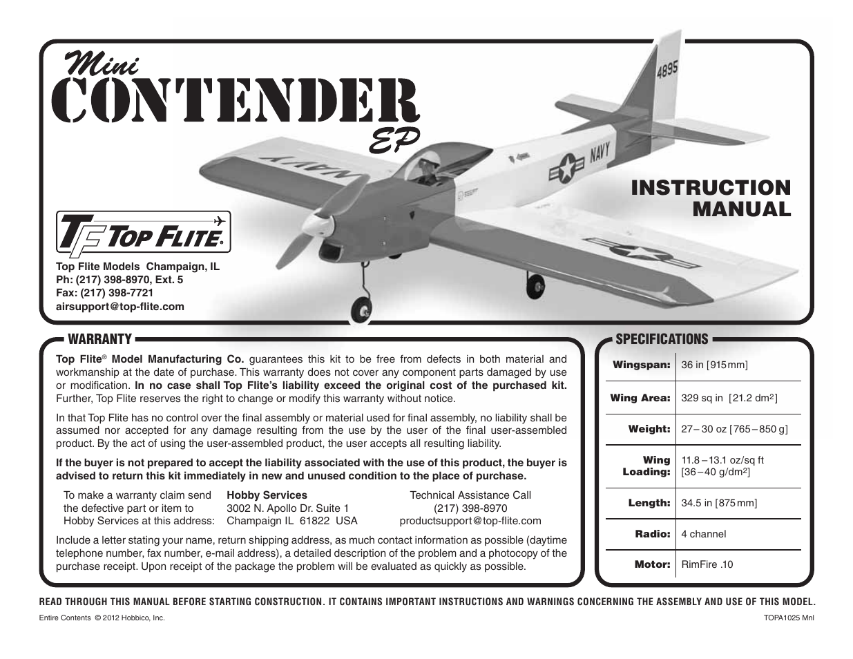 Top Flite TOPA1025 User Manual | 16 pages