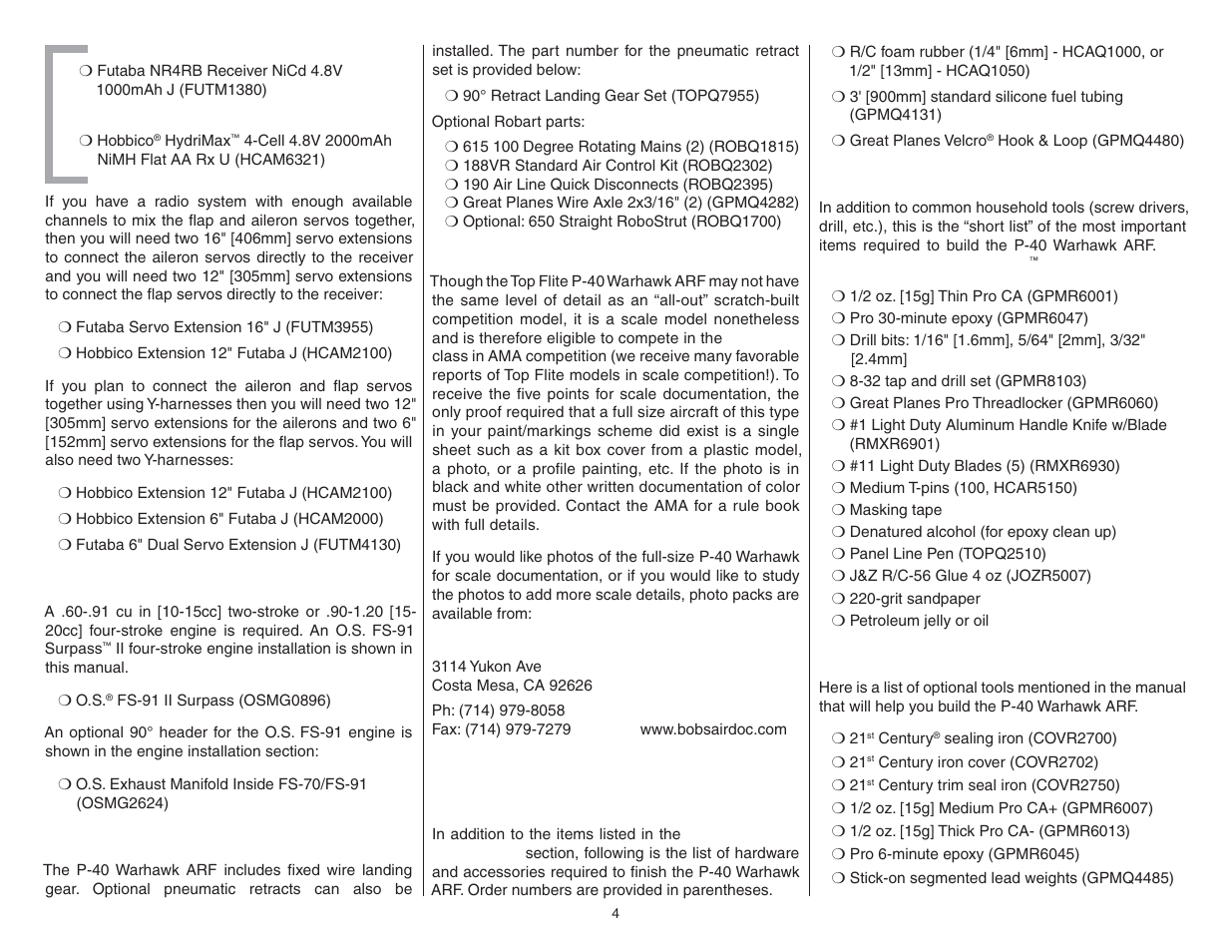 Additional items required | Top Flite TOPA0970 User Manual | Page 4 / 32