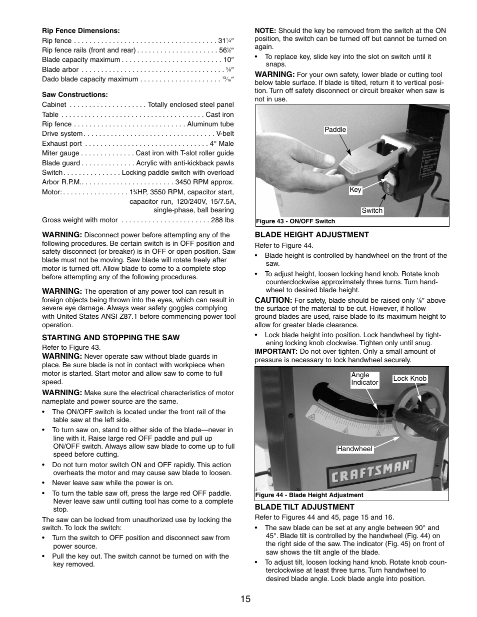 Craftsman CONTRACTOR 351.21833 User Manual | Page 15 / 36